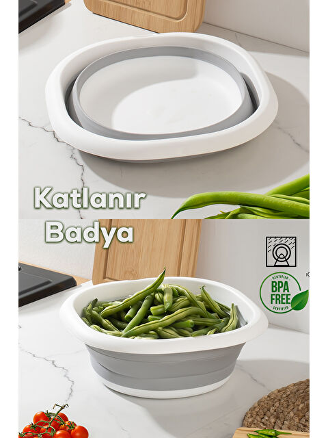 Porsima 698 Çok Amaçlı Katlanır Badya Akordiyon Leğen Meyve Sebze Bulaşık Leğeni - 3 Litre Beyaz Gri - S000295298-37501