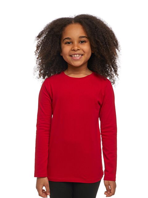 Lovetti Kırmızı Unısex Sıfır Yaka Uzun Kollu Tişört - S000053556-20045