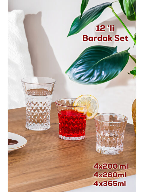 Porsima 234 12'li Cam Bardak Seti - Su, Kahve, Meşrubat Bardağı - Su, Bardak Takımı 200ml - 260ml - 365ml - S000295308-26865