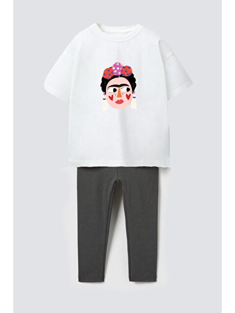 Monila Kız Çocuk Frida Baskılı Pamuklu Fitilli Taytlı Altüst Takım - S000514838-29666