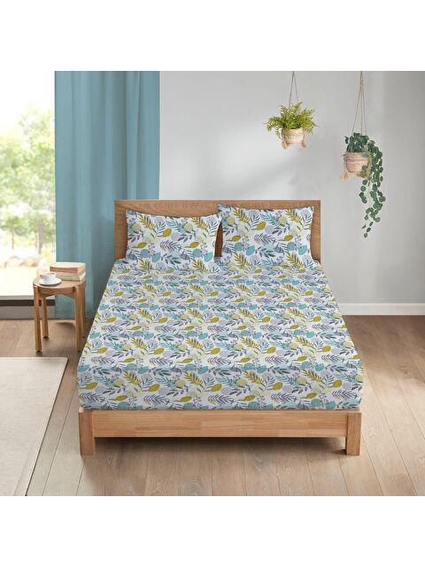 Evmila Yaprak Desen Baskılı Çift Kişilik 180x200 Cm Çarşaf Takımı - S000124200-23173