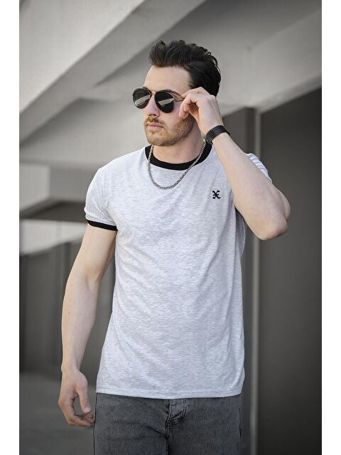 Oksit Slim Fit Likralı Nakış Detaylı Kolu ve Yakası Biyeli Erkek Tişört - S000124938-74