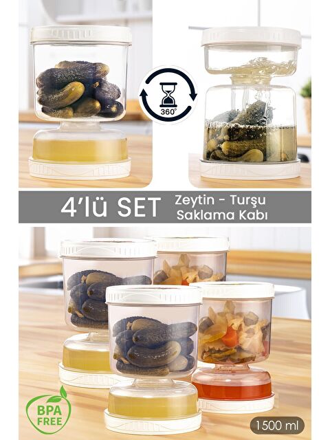 Meleni Home 4'lü Set Süzgeçli Sızdırmaz Turşuluk Çevir Kullan Zeytinlik Saklama Kabı 1,5 Şeffaf - S000129628-26865
