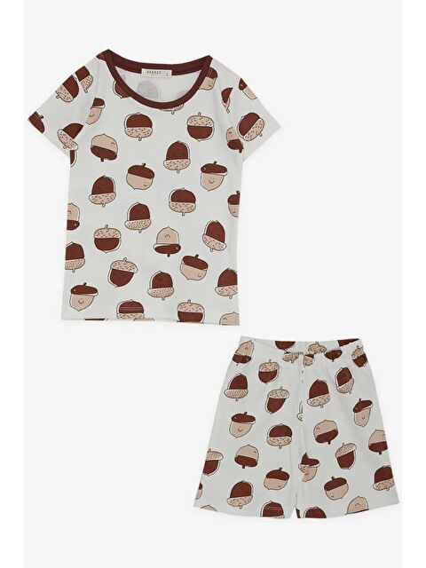 Breeze Erkek Bebek Şortlu Pijama Takımı Gülenyüz Meşe Palamutu Desenli Ekru (9 Ay-2 Yaş) - S000370675-19965