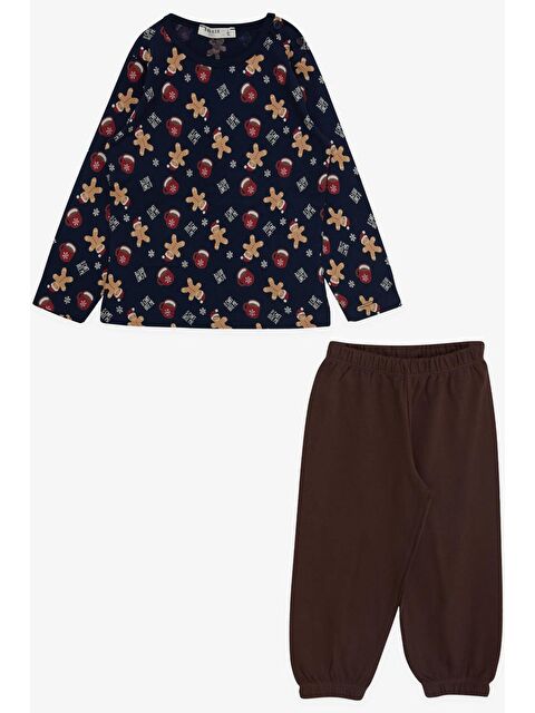 Breeze Erkek Bebek Pijama Takımı Kurabiye Desenli Lacivert (9 Ay-1 Yaş) - S000370680-21164