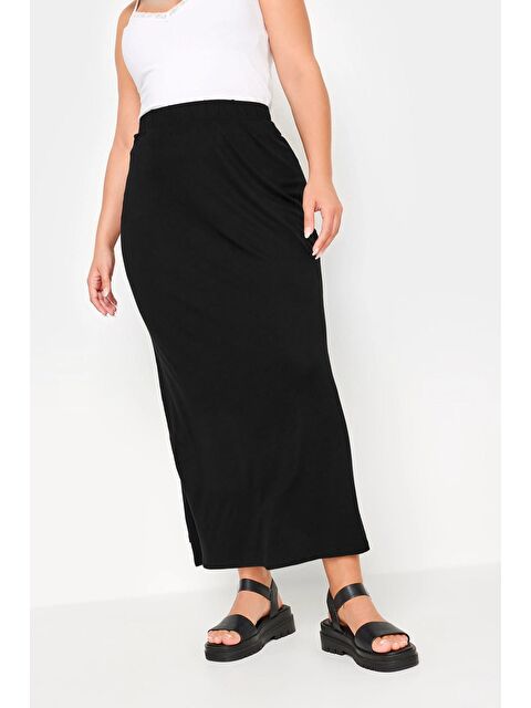 Stil Diva Büyük Beden Beli Lastikli Rahat Kalıp Cepsiz Streç Uzun Etek - S000244359-19351