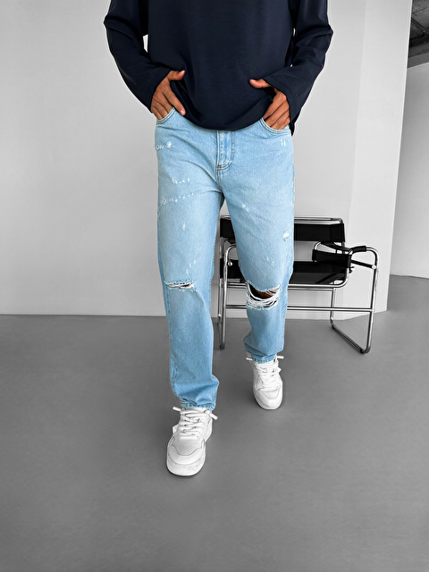 Abluka Online Erkek Slim Fit Distressed Jean Pantolon Açık Mavi - S000295332-17437