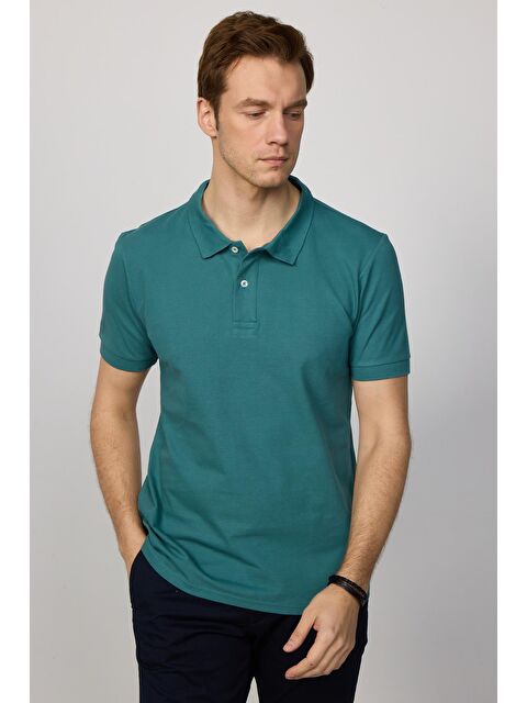 TUDORS Erkek Slim Fit Dar Kesim %100 Pamuk Düz Pike  Polo Yaka Tişört