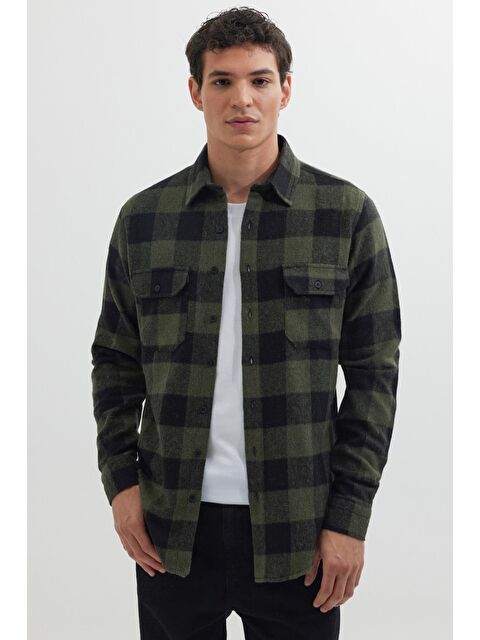 TUDORS Erkek Slim Fit Dar Kesim Uzun Kollu Kapaklı Çift Cepli Kareli Kışlık Oduncu Gömlek - S000493664-23173