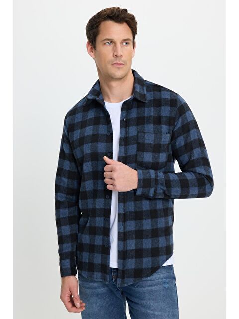 TUDORS Erkek Slim Fit Dar Kesim Uzun Kollu Cepli Kareli Dama Desenli Kışlık Oduncu Gömlek - S000493670-23173