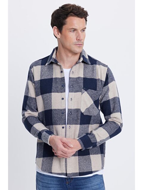 TUDORS Erkek Regular Fit Klasik Kesim Kareli Cepli Oduncu Gömlek - S000493678-23173