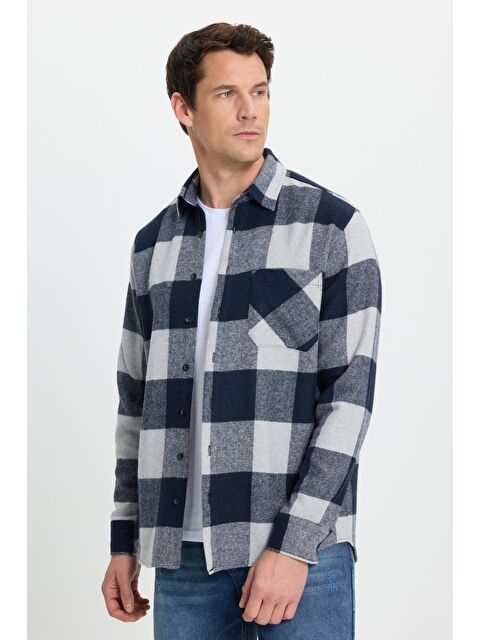 TUDORS Erkek Regular Fit Klasik Fit Kareli Cepli Oduncu Gömlek - S000493685-23173