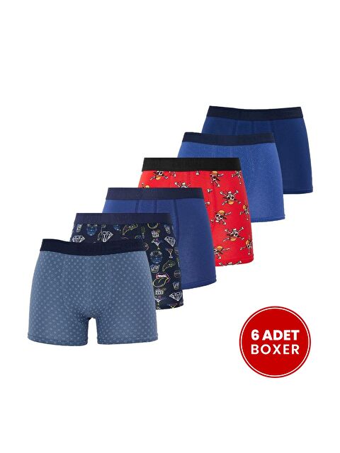 TUDORS Erkek 6'Lı Pamuklu Elastanlı Esnek Kumaş Premium Seri Boxer - S000493689-5479