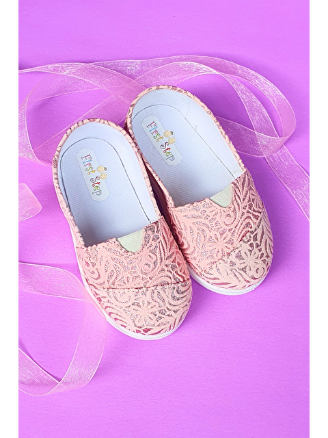 First Step Çiçek Desenli Keten Kız Bebek Babet Ayakkabı-PEMBE-F-485 - S000112646-20045