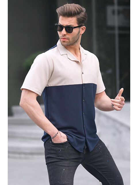 Madmext Lacivert Kısa Kollu Erkek Gömlek 6707 - S000127574-21164