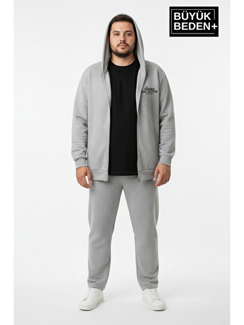 Süperlife Erkek Büyük Beden Fermuarlı Kapüşonlu Unified Baskılı ince Sweatshirt Hırka SPR26BHR924 - S000481108-17308