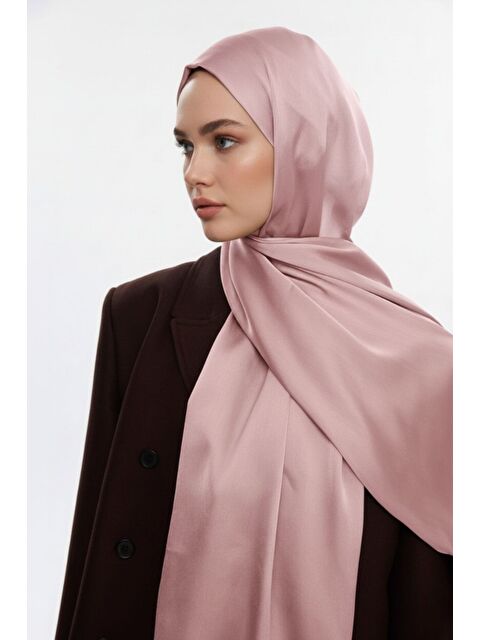Mizalle & YAQA Özel Saten Dokulu Pudra Pembe Şal - S000503035-7152