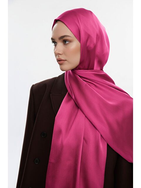 Mizalle & YAQA Özel Saten Dokulu Pembe Şal - S000503035-20024