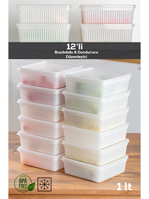 Porsima 1196 12li Dikdörtgen No-Frost Derin Dondurucu -25 Çok Amaçlı Yiyecek Saklama Kabı Seti - S000295363-20063