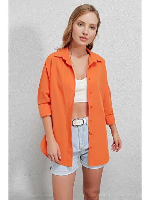 Hazelin Kadın Oranj Oversize Uzun Basic Gömlek HZL22W-BD139001 - S000031094-20013