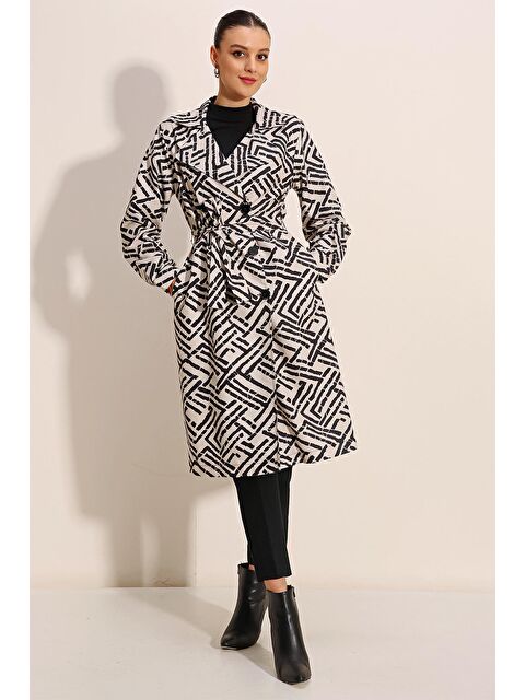 Bigdart 5853 Desenli Kruvaze Yaka Trençkot - C.Beyaz - S000085404-18