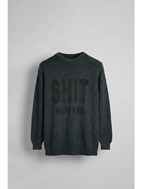 Abluka Online Erkek Relaxed Fit Yıkamalı Örme Kazak %100 Pamuk Siyah - S000493693-19351