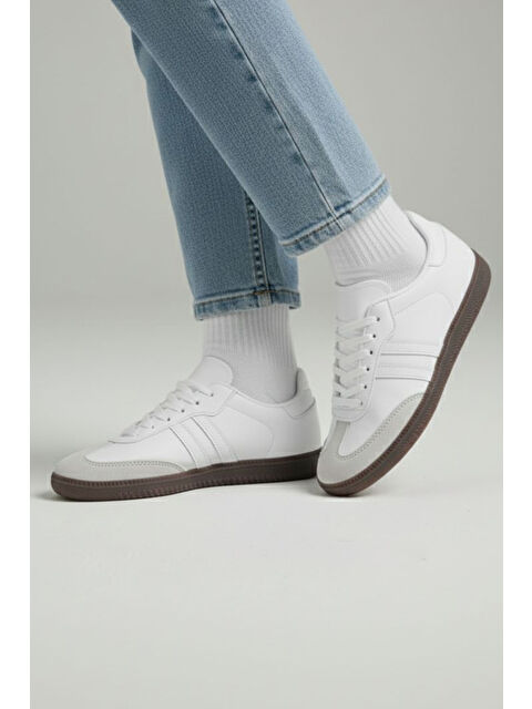 Tofisa Kadın Beyaz Süet Detatlı Spor Ayakkabı - 28105-BEYAZ - S000495198-20063