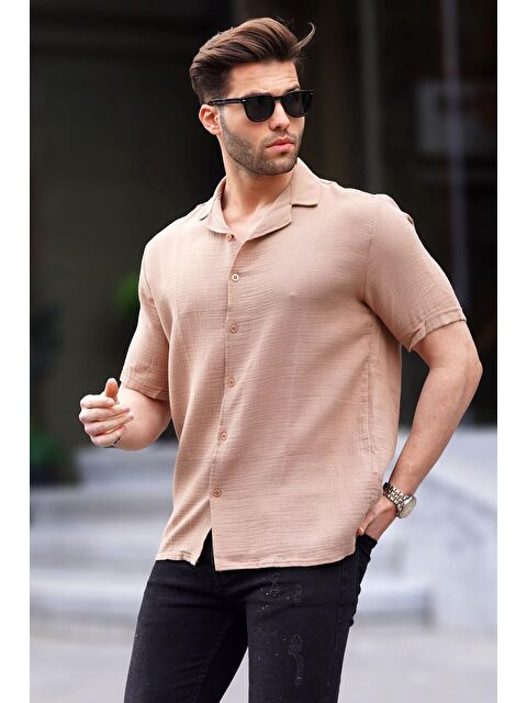 Madmext Camel Kısa Kollu Erkek Gömlek 6706 - S000127577-20472