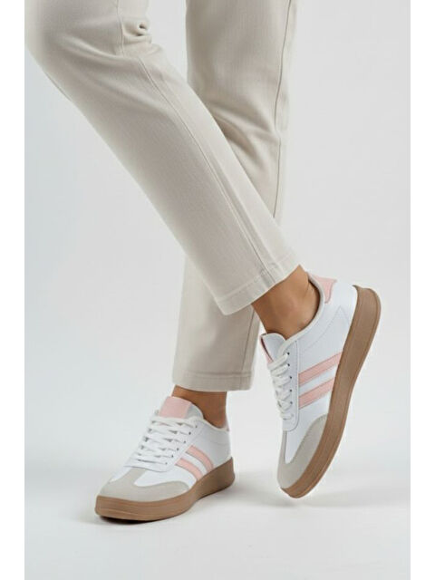 Tofisa Kadın Beyaz Pudra Süet Detatlı Spor Ayakkabı - 28106-BEYAZ-PUDRA - S000495197-37242