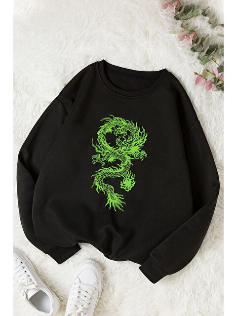 uyguntarz Unisex Chinese Dragon Bisiklet Yaka %100 Pamuk Sweatshirt - S000269259-19351