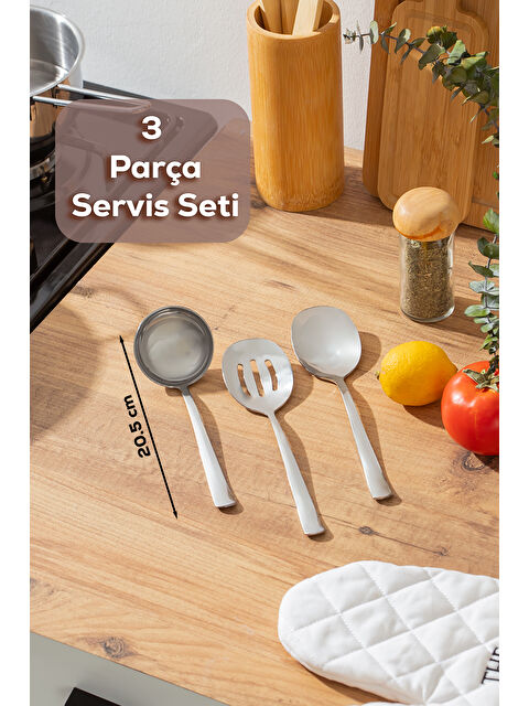 Porsima Sidney 3 Parça Paslanmaz Çelik Mini Kepçe Kaşık Kevgir Sos Servis Seti - S000292329-37295