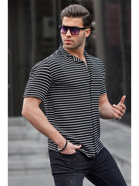 Madmext Siyah Çizgili Kısa Kollu Erkek Gömlek 6703 - S000127580-19351
