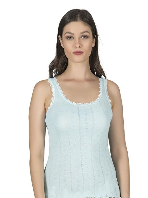 Kompedan Kadın Transferli Ribana Esnek Yumuşak Atlet Turkuaz | K23493 - S000175458-18194