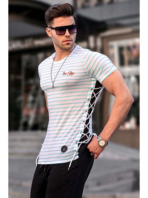 Madmext Yandan Bağcıklı Mavi %100 Pamuk Tişört 2567