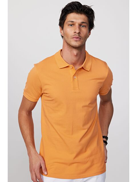 TUDORS Erkek Slim Fit Dar Kesim %100 Pamuk Düz Pike Renk Polo Yaka Tişört