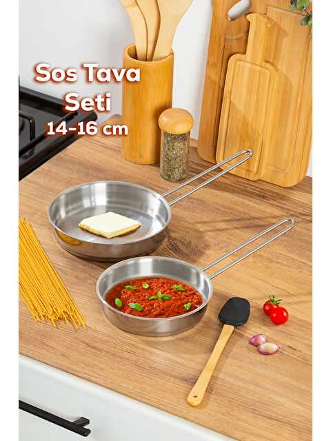 Porsima Paslanmaz Çelik Sos Tava Seti - Sığ Sos Tavası 14-16 Cm - S000292334-37295