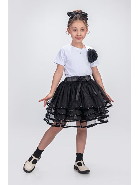 Mnk Baby & Kids Kız Çocuk Kat Kat Parlak Şeritli Fiyonklu Tütü Etek M00781 - S000487808-19351