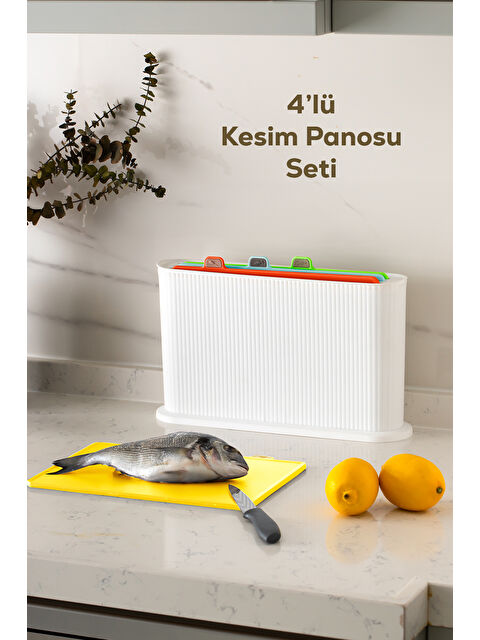 Porsima 1074 Standlı Çoklu Kesme Tahtası Seti - Standlı Kesim Doğrama Tahtası Panosu- Beyaz-çok Renkli - S000292361-20063