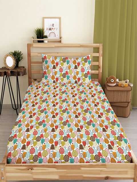 Evmila Renkli Desenli Baskılı Tek Kişilik Lastikli Çarşaf Seti - S000123612-23173