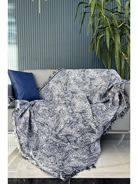Çeyiz Diyarı Saçaklı Lüks Koltuk Örtüsü 170x220 Cm Mavi - S000497455-17234