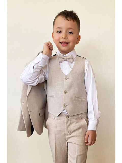 Pina Kids Erkek Çocuk Ceket Gömlek Pantolon Papyon Yelekli Takım Elbise TE.4000YY - S000274288-19928