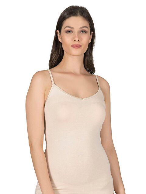 Kompedan Kadın Pamuklu Modal Esnek Saten Biyeli İnce Askılı Atlet Ten |  K20586 - S000175459-26407