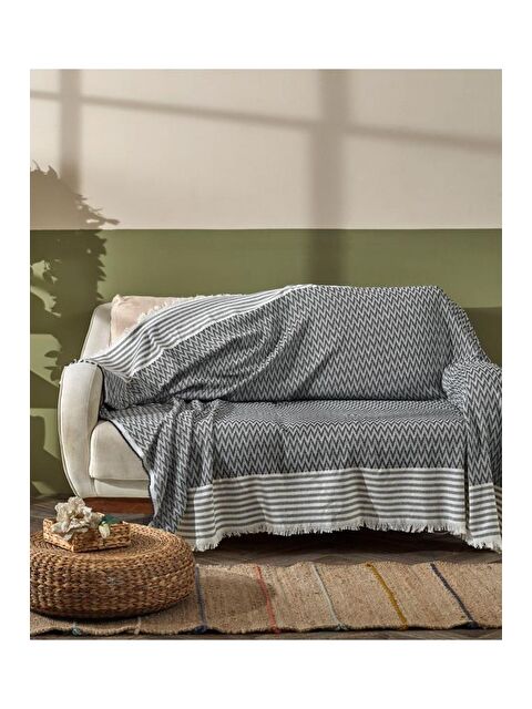 Çeyiz Diyarı Çeyizdiyarı %100 Polyester Saçaklı Koltuk Örtüsü Antrasit - S000497457-29666