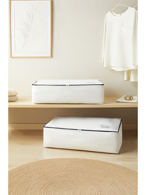 Ocean Home Textile 2'li Mega Boy Lacivert Fermuarlı Beyaz Renk Stuff & Things Baza Altı Hurç Set 74 x 46 x 22 cm - S000497458-20063