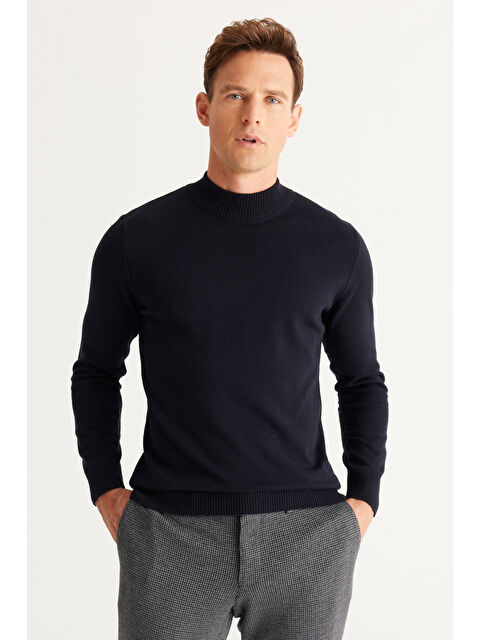 Altınyıldız Classics Erkek Lacivert Standart Fit Normal Kesim Yarım Balıkçı Yaka Pamuklu Triko Kazak - S000402497-21164