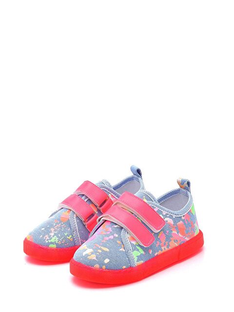 First Step Çift Cırtlı Neon Taban Çocuk Keten Spor Ayakkabı-MAVİ-F-4002 - S000112648-17234