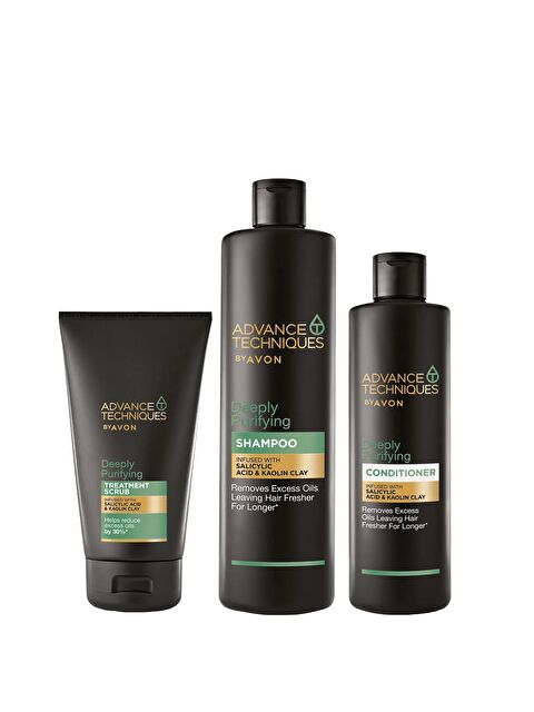 AVON Advance Techniques Yağlı Saçlar için Şampuan Saç Kremi ve Scrub Paketi - S000191158-10231
