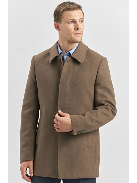 İMZA Koyu Vizon Kaşe Bebe Yaka Kapitoneli Astar Comfort Fit Rahat Kesim Klasik Kaban 1008245161 - S000349899-9561