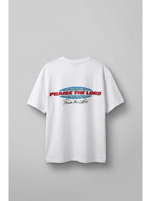 Abluka Online Erkek Oversize Sırt Baskılı Pamuklu T-Shirt Beyaz - S000513659-20063