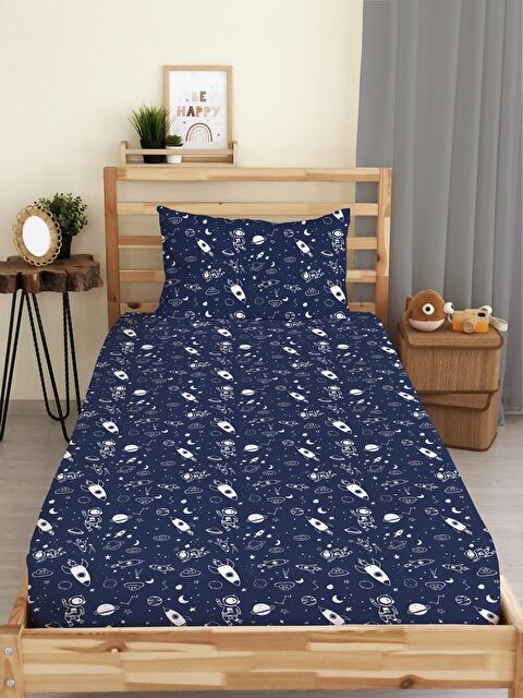 Evmila Uzay Mekiği Desenli Baskılı Tek Kişilik Lastikli Çarşaf Seti - S000123618-23173